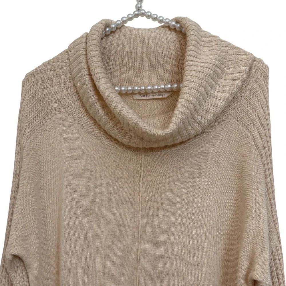 Soft Surroundings Cowl Neck Tunic Sweater Beige Oatmeal Cashmere Wool Blend S - Picture 2 of 7